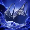 Deep blue lace non-ribbed gathering bra, comfortable and breathable women's underwear Specification image
